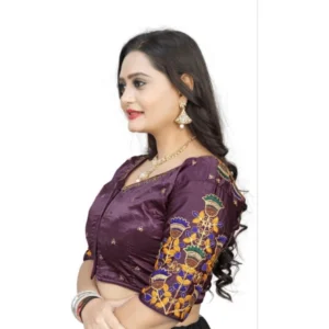 Alternative view of Women's Malai Silk Floral Readymade Blouse (Purple, Size: Free Size)