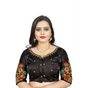 Women's Malai Silk Floral Readymade Blouse (Black, Size: Free Size)