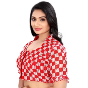 Alternative view of Women's Cotton Blend Checks Readymade Blouse (Red, Size: Free Size)