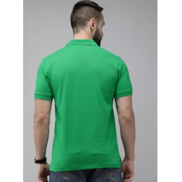 Men's Solid Green Polo Neck T-Shirt | 100% Cotton | Regular Fit Half Sleeve Casual - Image 3