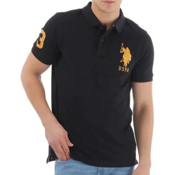 Men's?Casual Half sleeve Solid?Cotton Polo Neck T-shirt (Black)