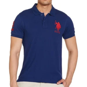 Men's Solid Dark Blue Polo Neck T-Shirt | 100% Cotton | Classic Regular Fit Half Sleeve