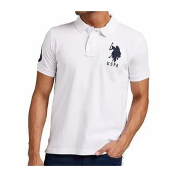 Men Casual Half sleeve Solid Cotton Polo Neck T-shirt (White)