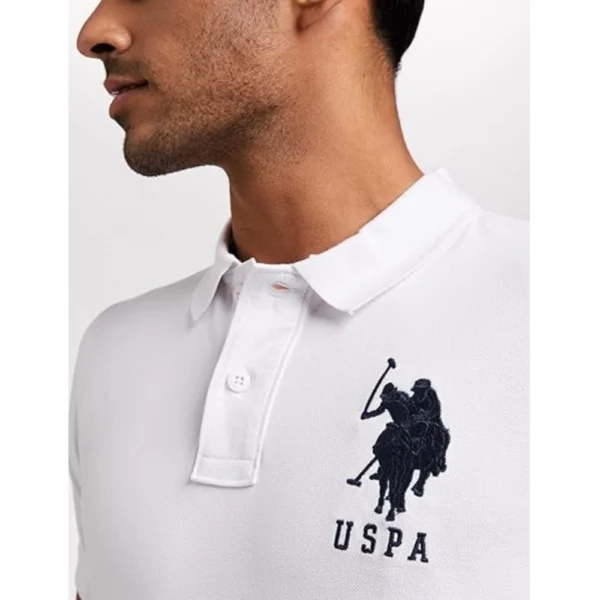 Men Casual Half sleeve Solid Cotton Polo Neck T-shirt (White) - Image 3
