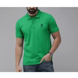 Men's Solid Green Polo Neck T-Shirt | 100% Cotton | Regular Fit Half Sleeve Casual
