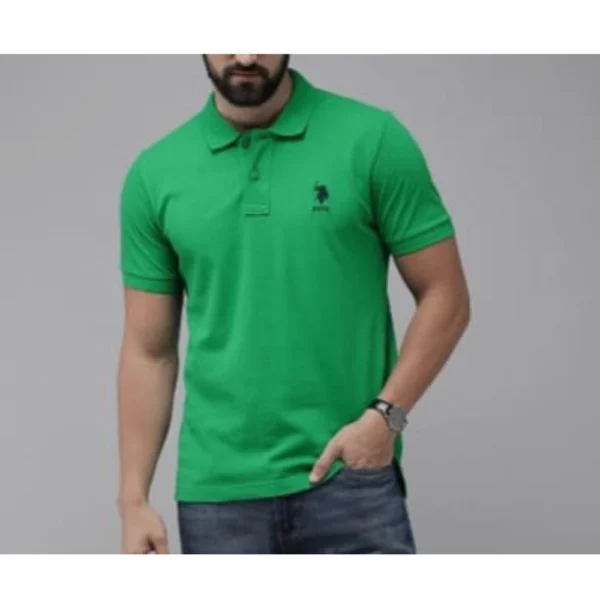 Men's Solid Green Polo Neck T-Shirt | 100% Cotton | Regular Fit Half Sleeve Casual
