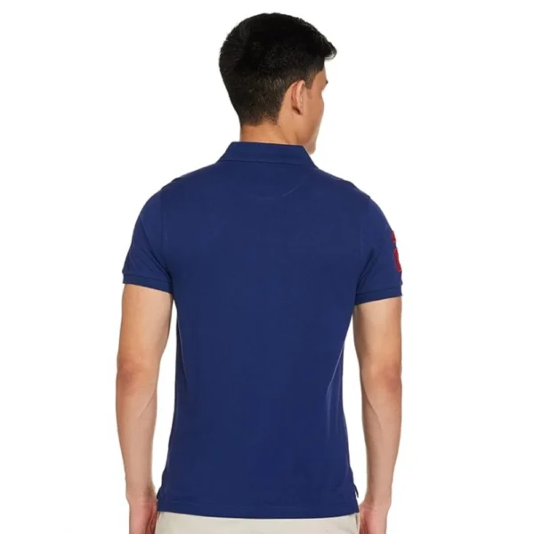 Men's Solid Dark Blue Polo Neck T-Shirt | 100% Cotton | Classic Regular Fit Half Sleeve - Image 3