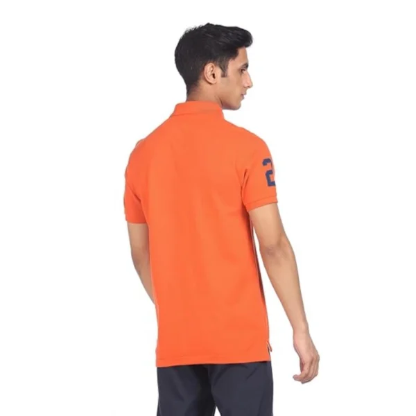 Men's Casual Half sleeve Solid Cotton Polo Neck T-shirt (Orange) - Image 3
