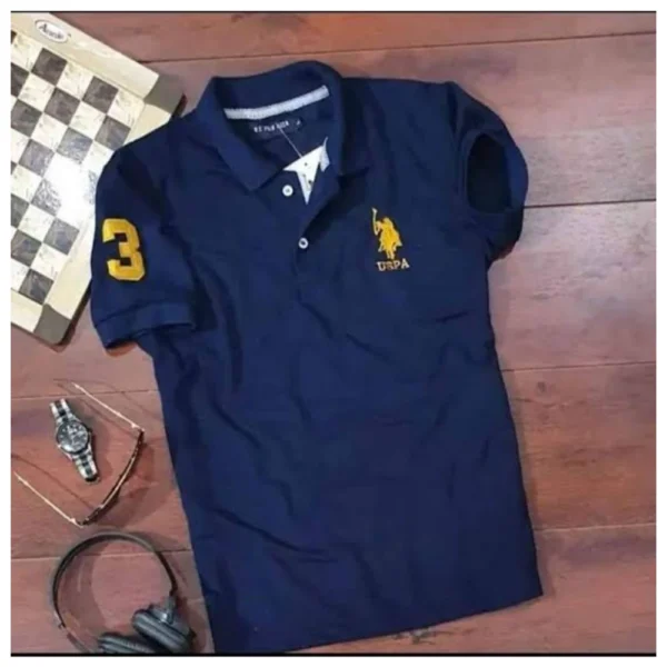 Men's Casual Half sleeve Solid Cotton Polo Neck T-shirt (Navy)