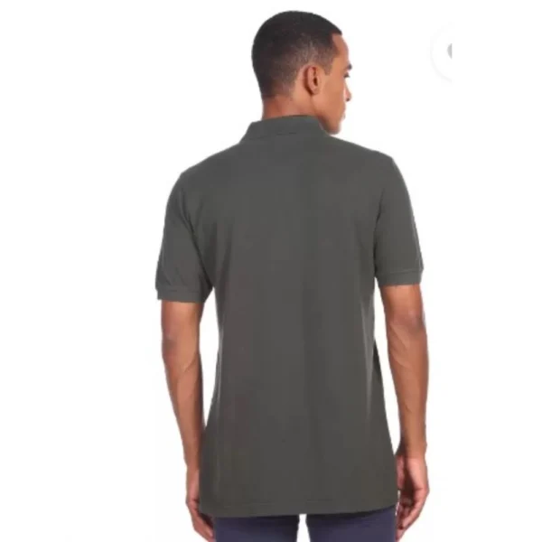 Men's Solid Dark Grey Polo Neck T-Shirt | 100% Cotton | Regular Fit Half Sleeve Casual - Image 3