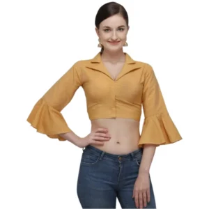 Women's Cotton Striped Readymade Blouse (Mustard, Size: Free Size)