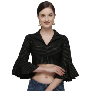 Women's Cotton Striped Readymade Blouse (Black, Size: Free Size)