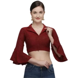 Women's Cotton Striped Readymade Blouse (Maroon, Size: Free Size)