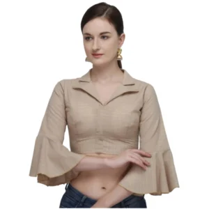 Women's Cotton Striped Readymade Blouse (Beige, Size: Free Size)