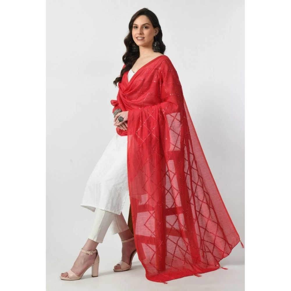Women's Chanderi Self Design Dupatta (Rani, Length: Free Size) - Image 4