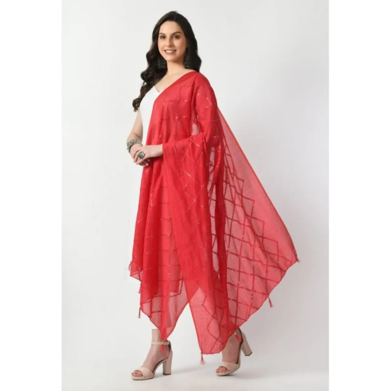 Women's Chanderi Self Design Dupatta (Rani, Length: Free Size) - Image 3