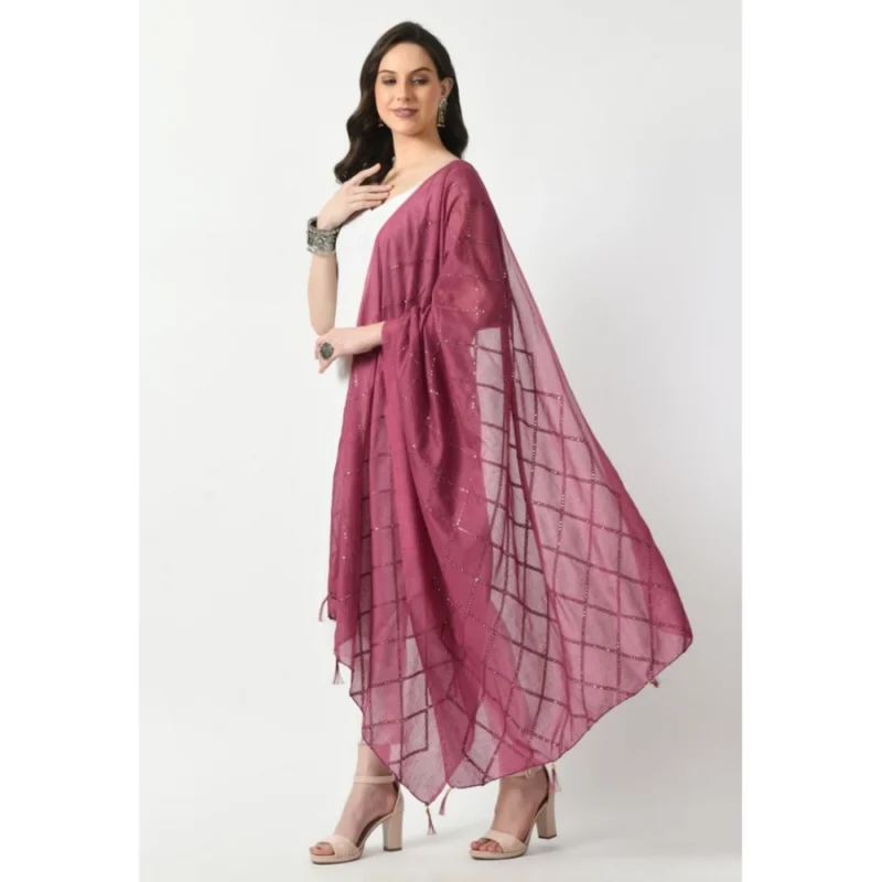 Women's Chanderi Self Design Dupatta (Levender, Length: Free Size) - Image 3