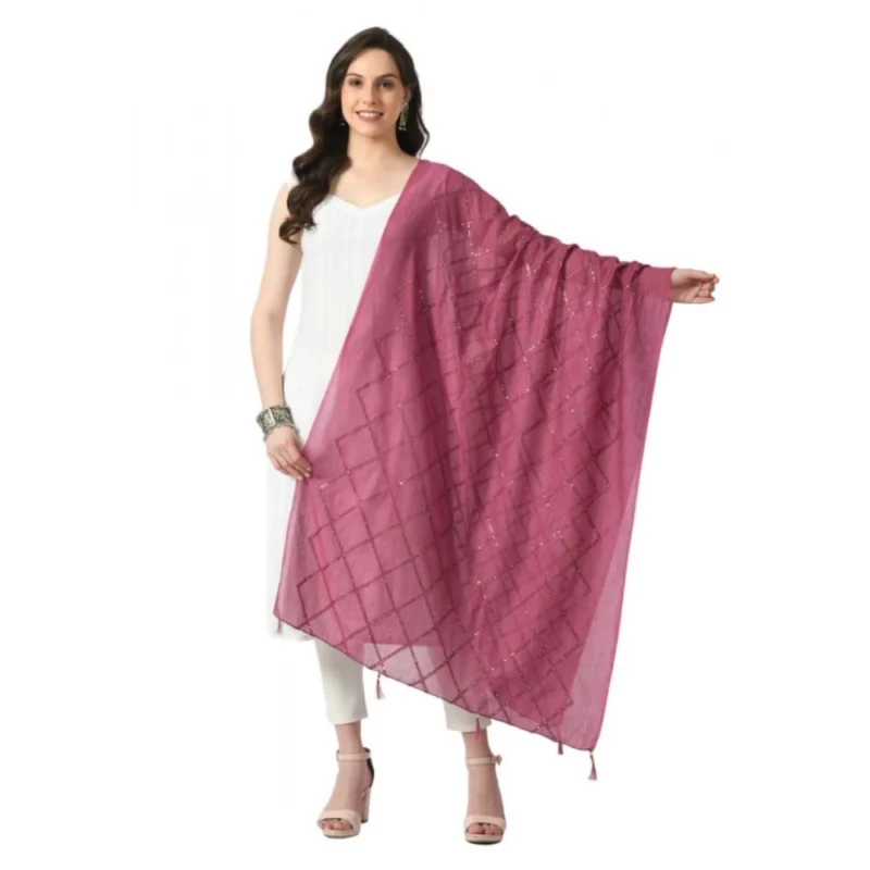 Women's Chanderi Self Design Dupatta (Levender, Length:Â Free Size)