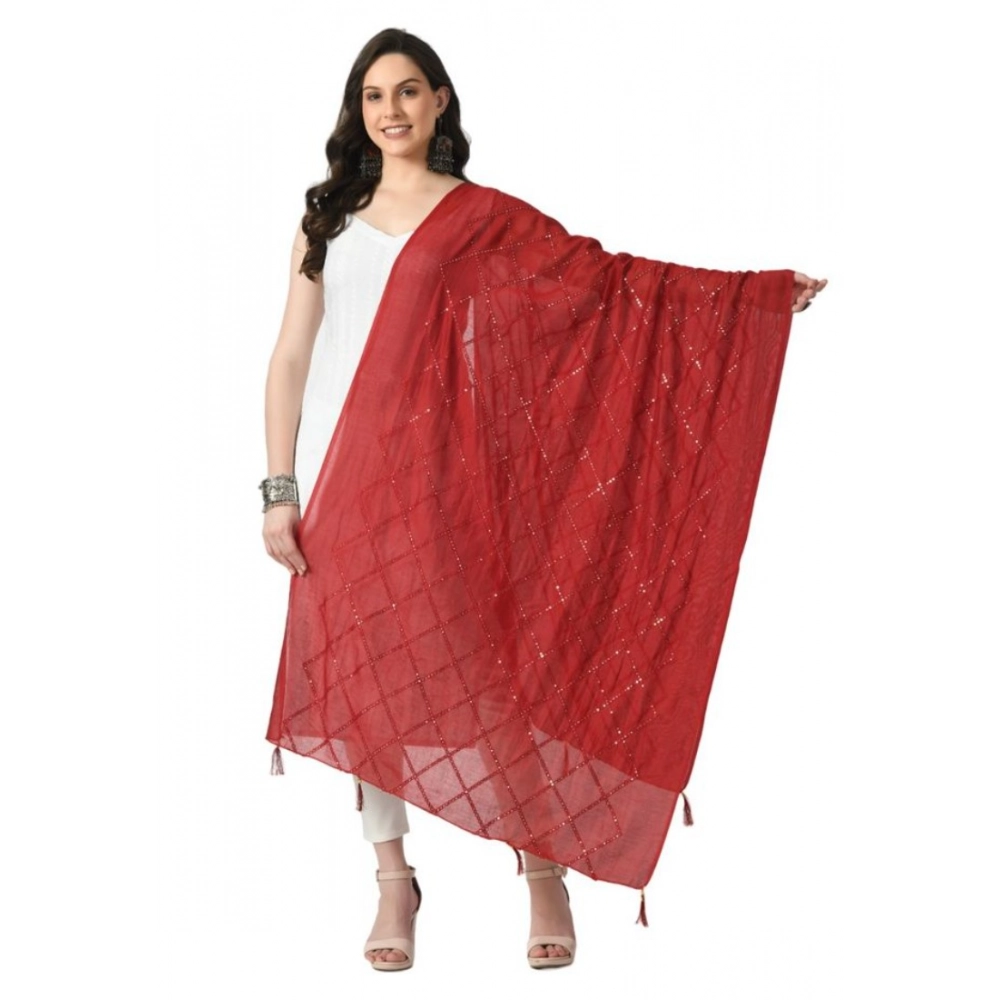 Women's Chanderi Self Design Dupatta (Maroon, Length: Free Size)