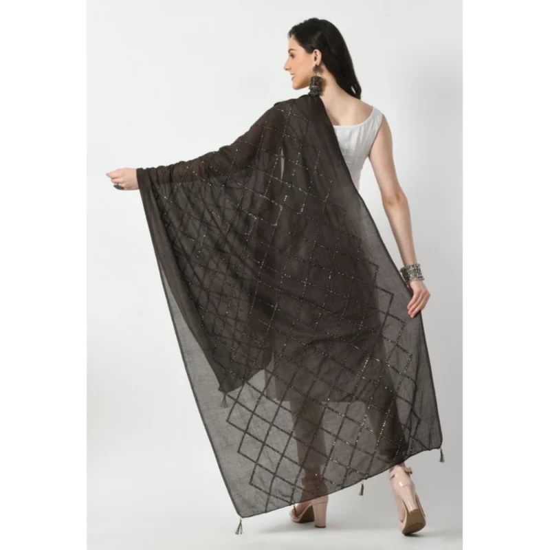 Alternative view of Women's Chanderi Self Design Dupatta (Dark Browm, Length: Free Size)