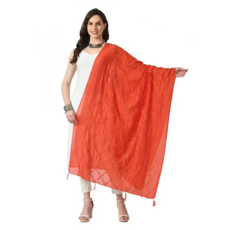 Women's Chanderi Self Design Dupatta (Orange, Length:Â Free Size)