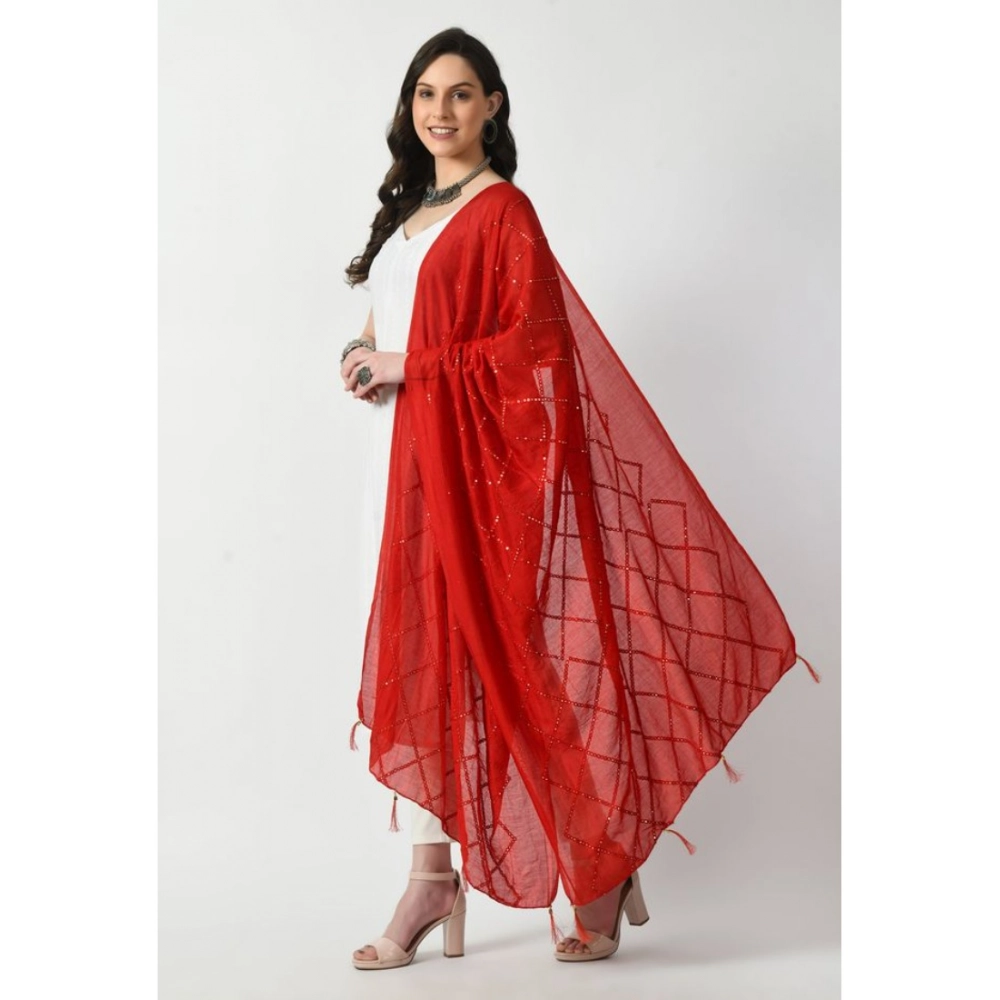 Women's Chanderi Self Design Dupatta (Red, Length: Free Size) - Image 3