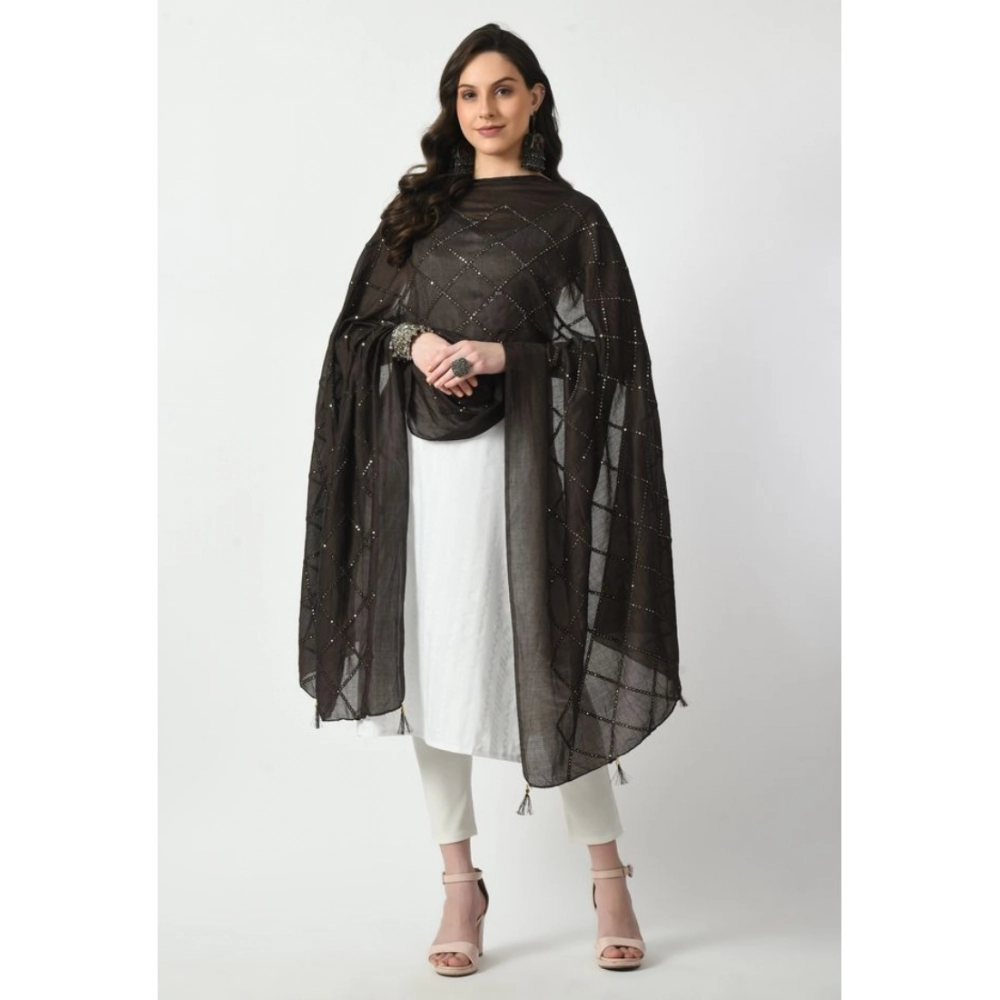 Women's Chanderi Self Design Dupatta (Dark Browm, Length: Free Size) - Image 4