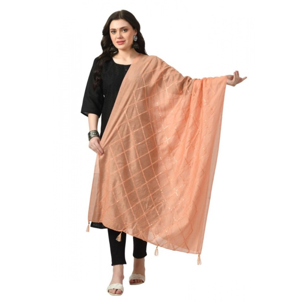 Women's Chanderi Self Design Dupatta (Peach, Length: Free Size)
