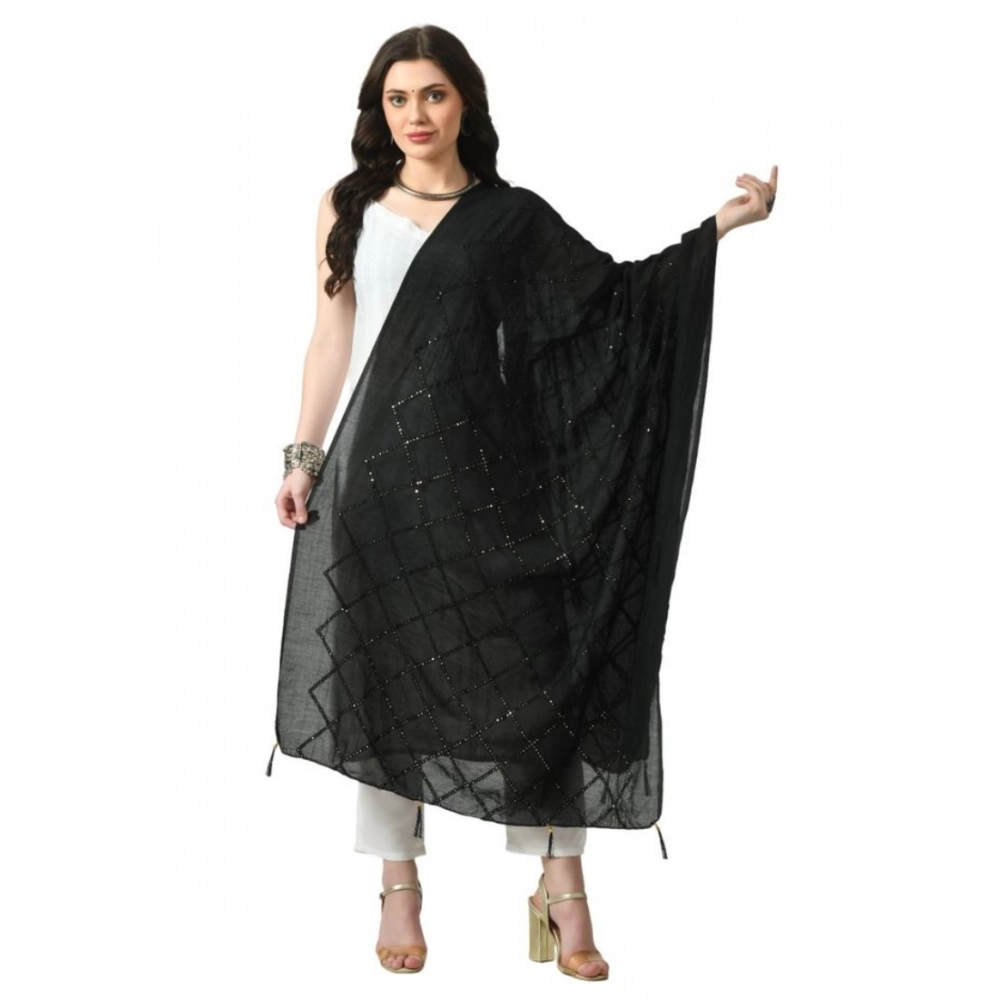 Women's Chanderi Self Design Dupatta (Black, Length: Free Size)