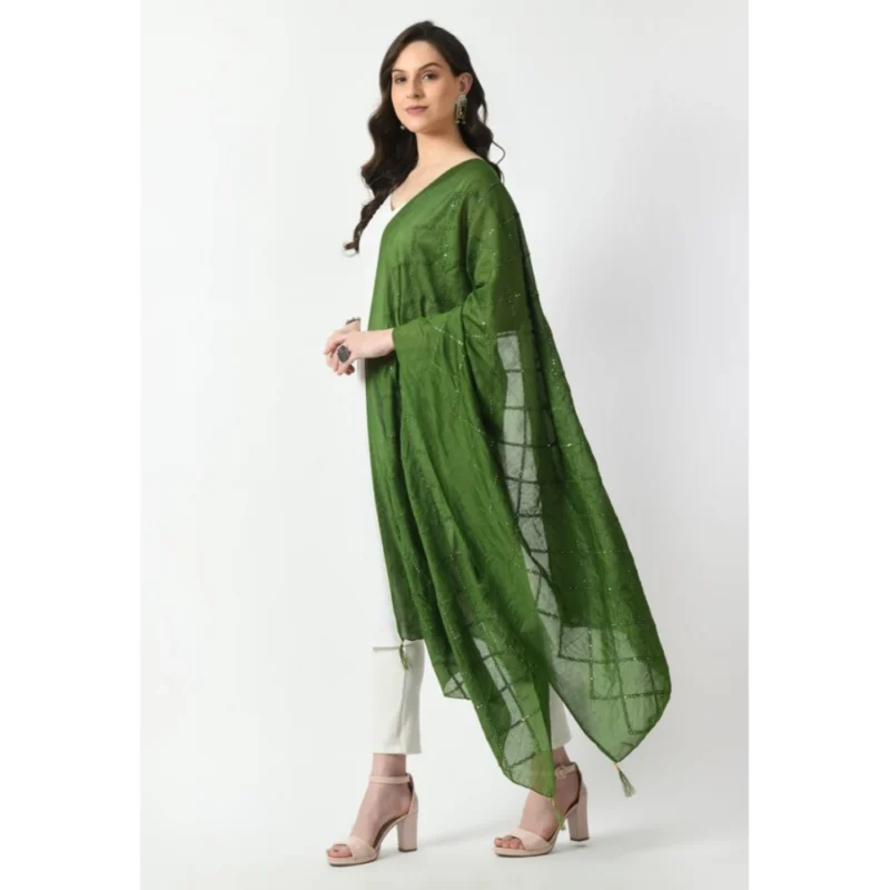 Alternative view of Women's Chanderi Self Design Dupatta (Mehandi, Length: Free Size)