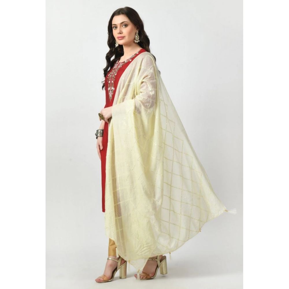 Women's Chanderi Self Design Dupatta (Off White, Length: Free Size) - Image 3
