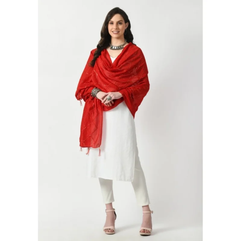 Women's Chanderi Self Design Dupatta (Red, Length: Free Size) - Image 4