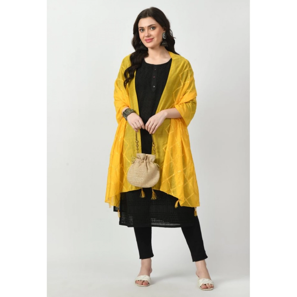 Women's Chanderi Self Design Dupatta (Yellow, Length: Free Size) - Image 4