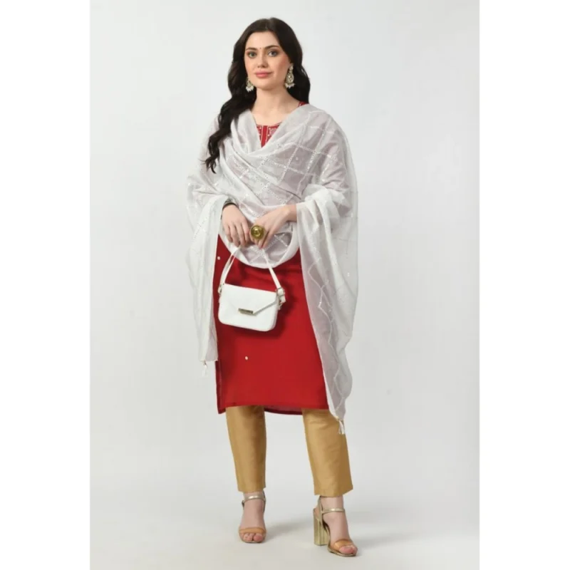 Women's Chanderi Self Design Dupatta (White, Length: Free Size) - Image 4