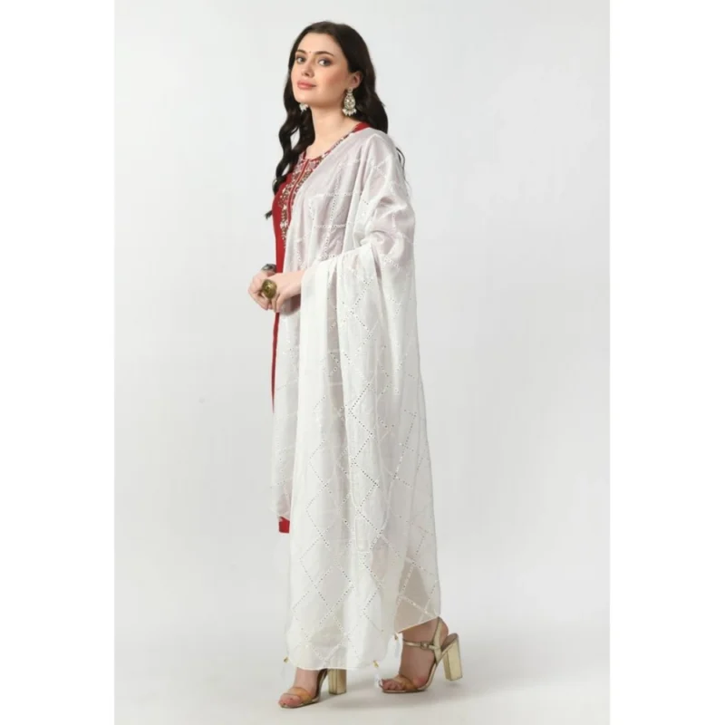 Women's Chanderi Self Design Dupatta (White, Length: Free Size) - Image 3