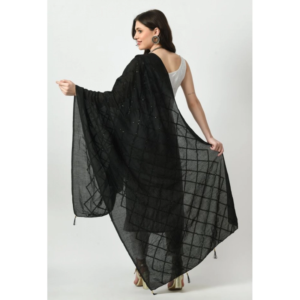 Women's Chanderi Self Design Dupatta (Black, Length: Free Size) - Image 2