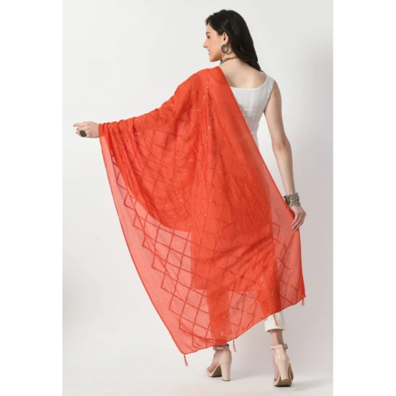 Alternative view of Women's Chanderi Self Design Dupatta (Orange, Length: Free Size)
