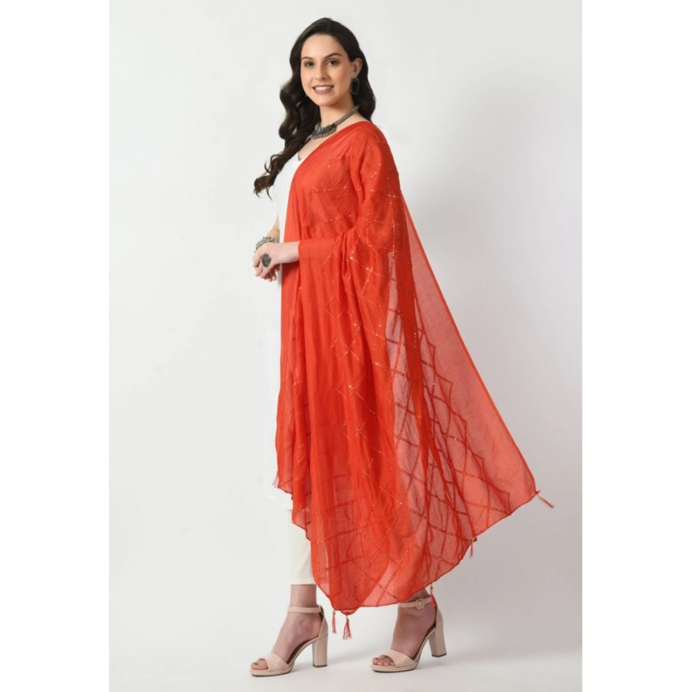 Women's Chanderi Self Design Dupatta (Orange, Length: Free Size) - Image 3
