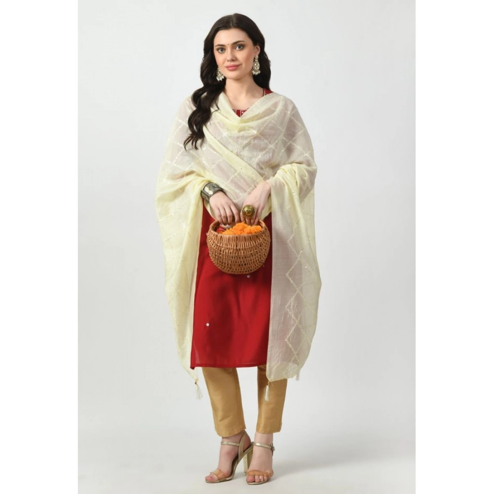 Women's Chanderi Self Design Dupatta (Off White, Length: Free Size) - Image 4