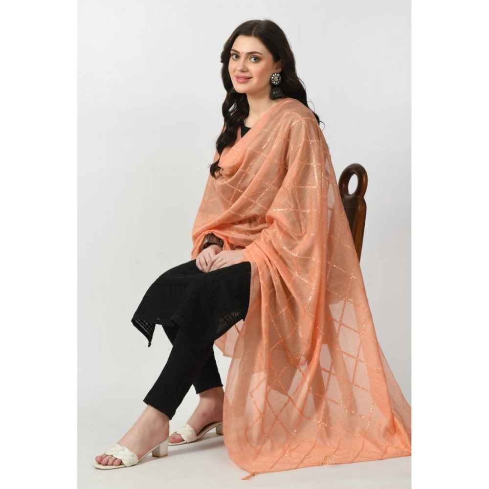 Women's Chanderi Self Design Dupatta (Peach, Length: Free Size) - Image 4