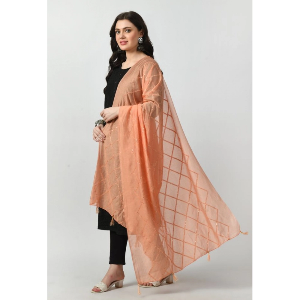 Women's Chanderi Self Design Dupatta (Peach, Length: Free Size) - Image 3