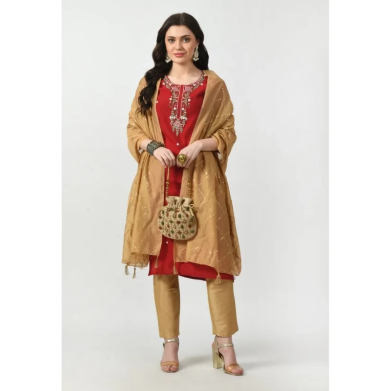 Women's Chanderi Self Design Dupatta (Gold, Length: Free Size) - Image 4