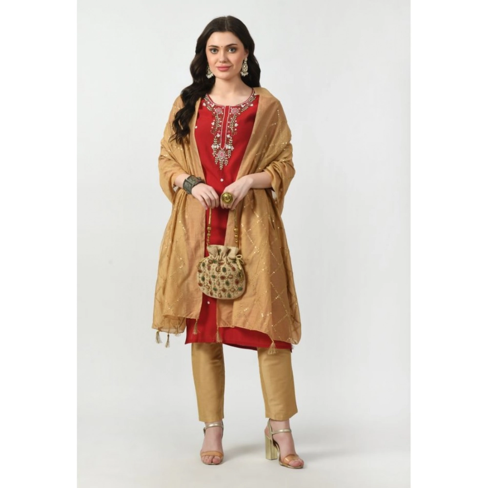 Women's Chanderi Self Design Dupatta (Gold, Length: Free Size) - Image 4