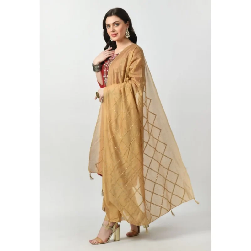 Women's Chanderi Self Design Dupatta (Gold, Length: Free Size) - Image 3