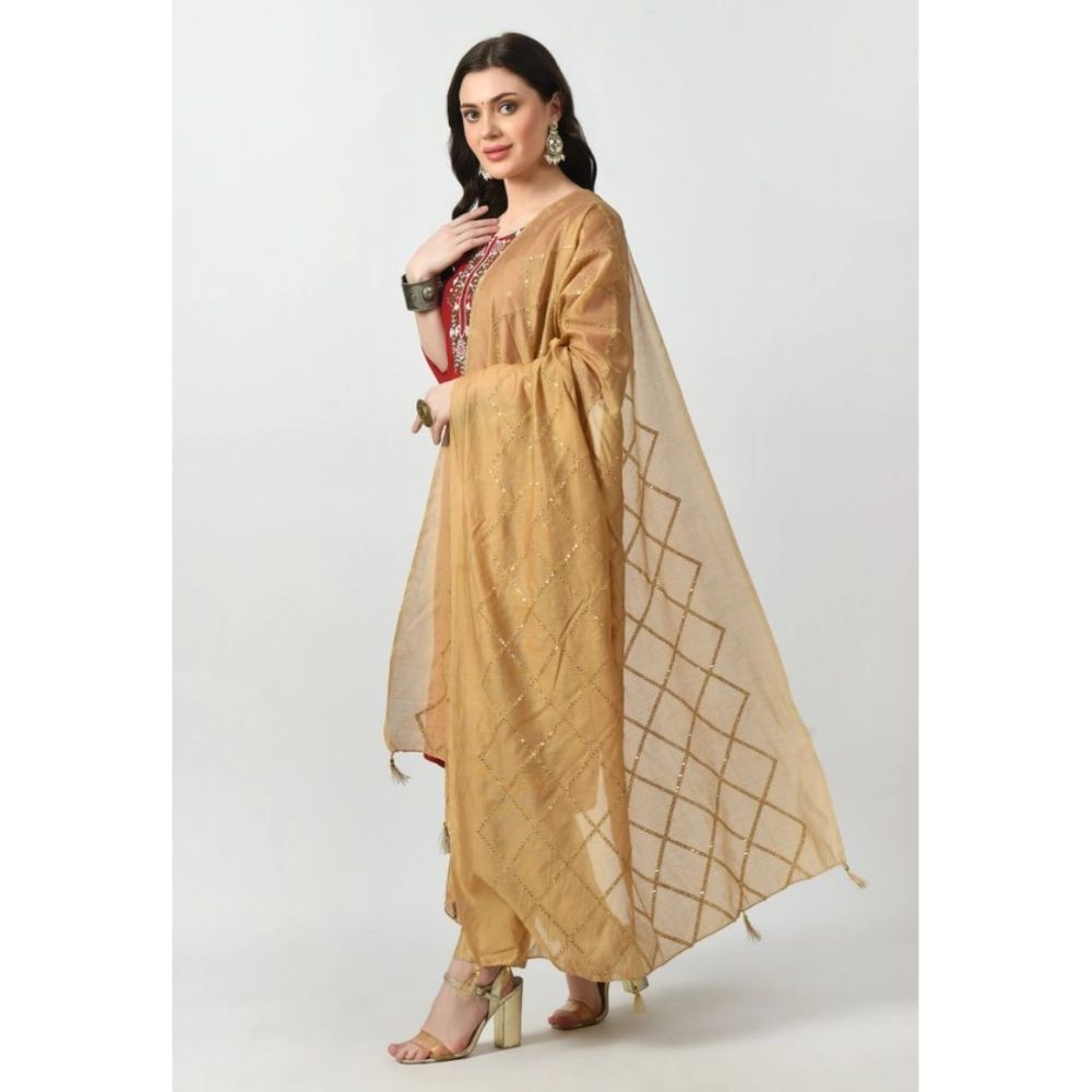 Women's Chanderi Self Design Dupatta (Gold, Length: Free Size) - Image 3