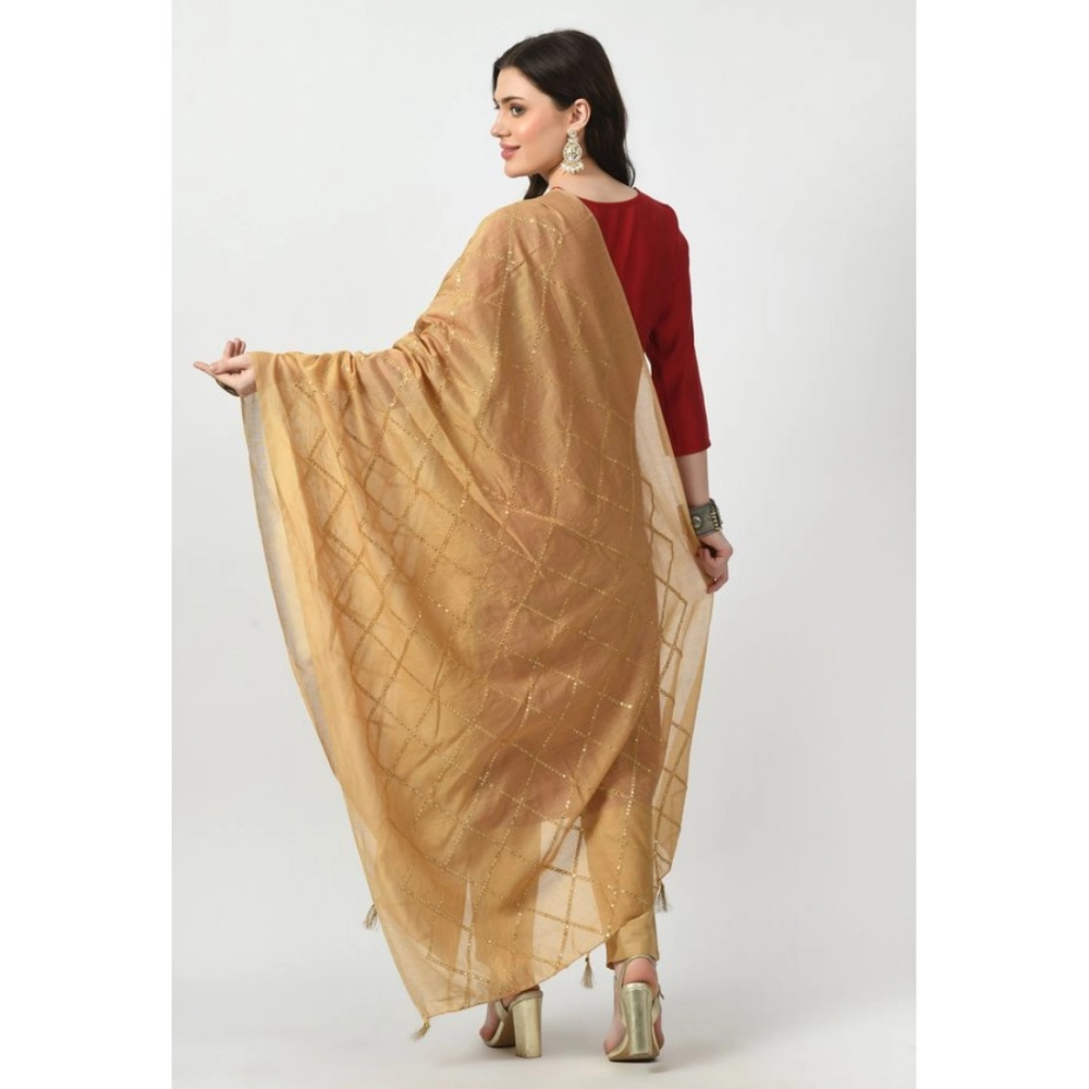 Women's Chanderi Self Design Dupatta (Gold, Length: Free Size) - Image 2