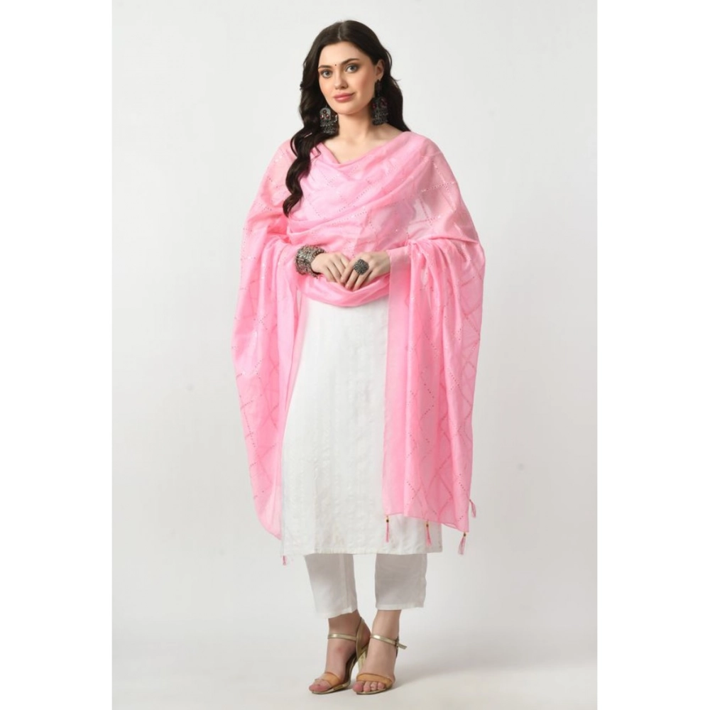 Women's Chanderi Self Design Dupatta (Pink, Length: Free Size) - Image 4