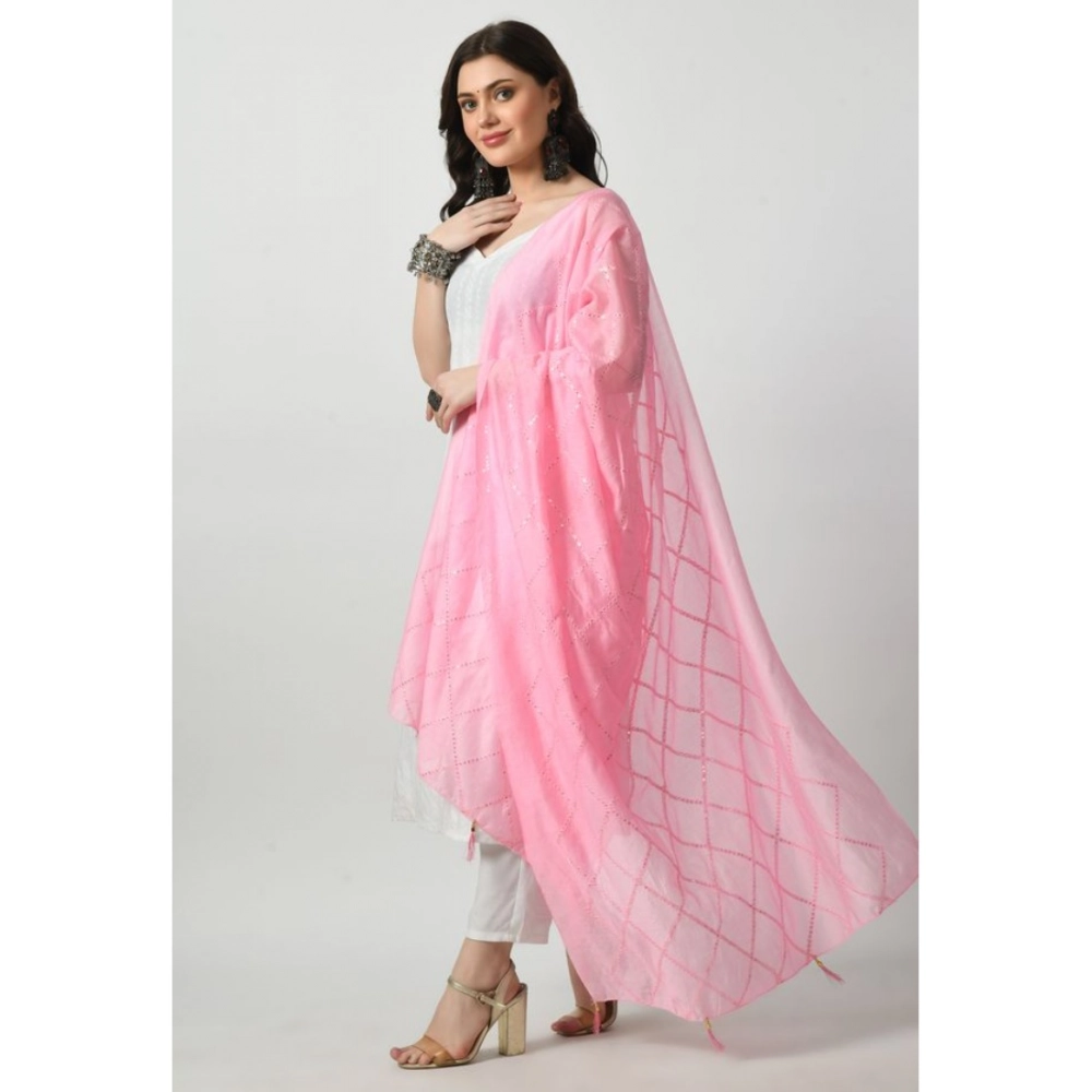 Women's Chanderi Self Design Dupatta (Pink, Length: Free Size) - Image 3