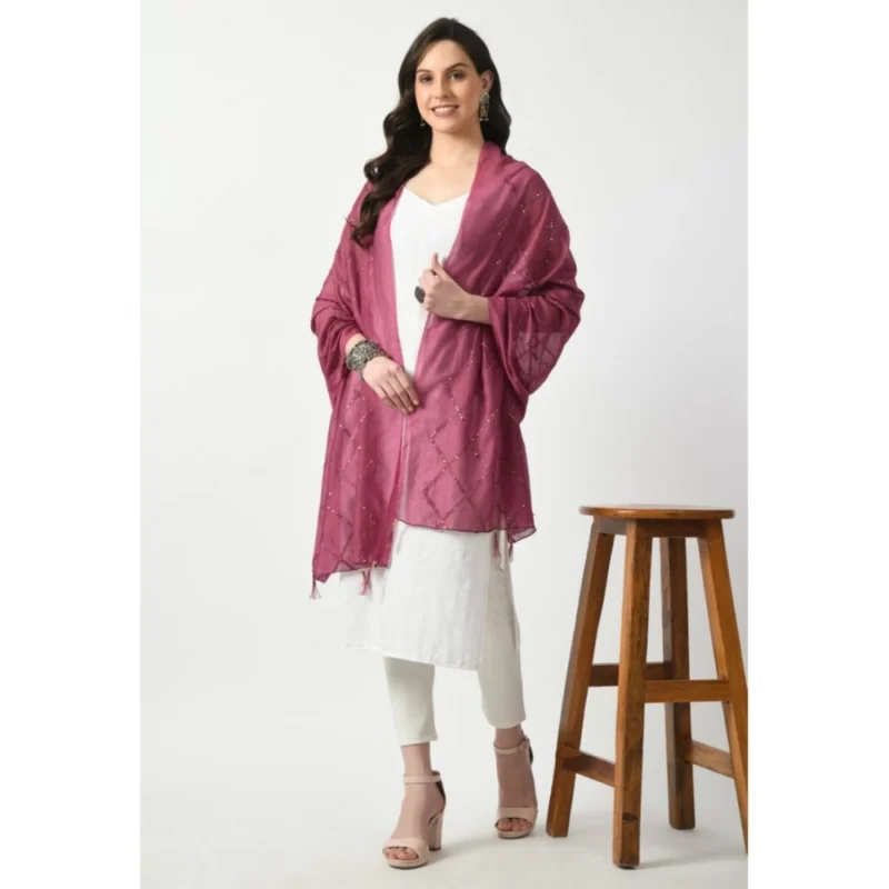 Women's Chanderi Self Design Dupatta (Levender, Length: Free Size) - Image 4