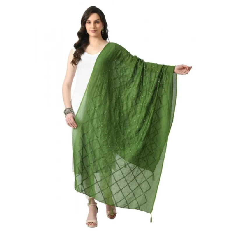 Women's Chanderi Self Design Dupatta (Mehandi, Length:Â Free Size)